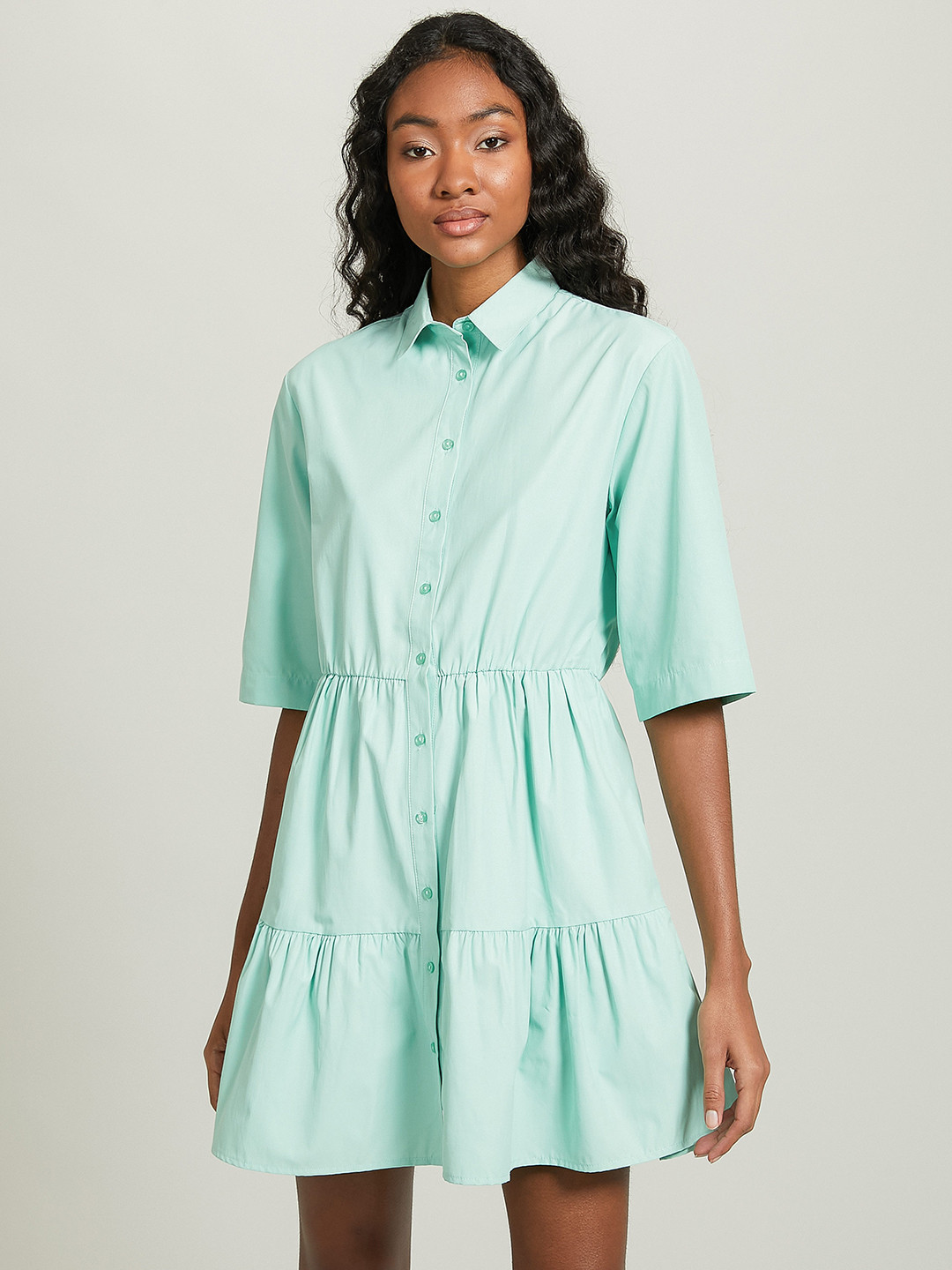 ALCOTT Tiered Mini Shirt Dress
