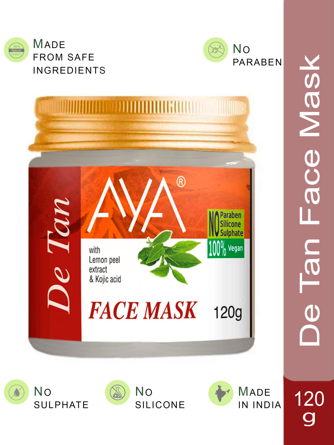 AYA Paraben-Free & Silicone-Free Detan Face Mask with Lemon Peel Extract - 120 g