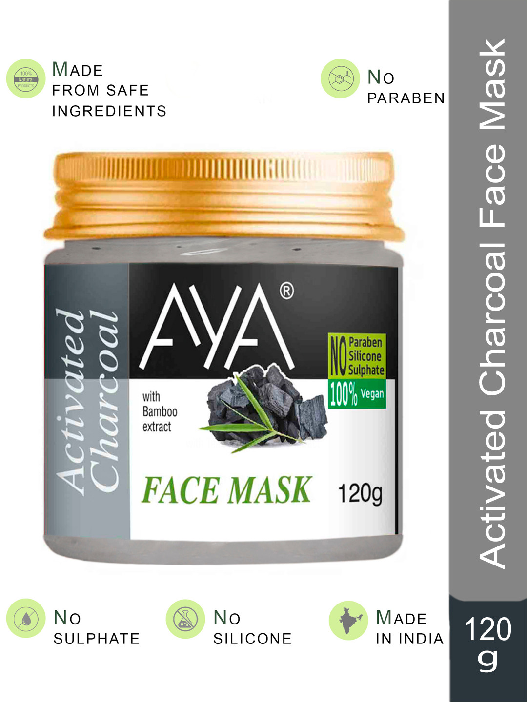 AYA Paraben-Free & Silicone-Free Activated Charcoal Face Mask with Bamboo Extract - 120g