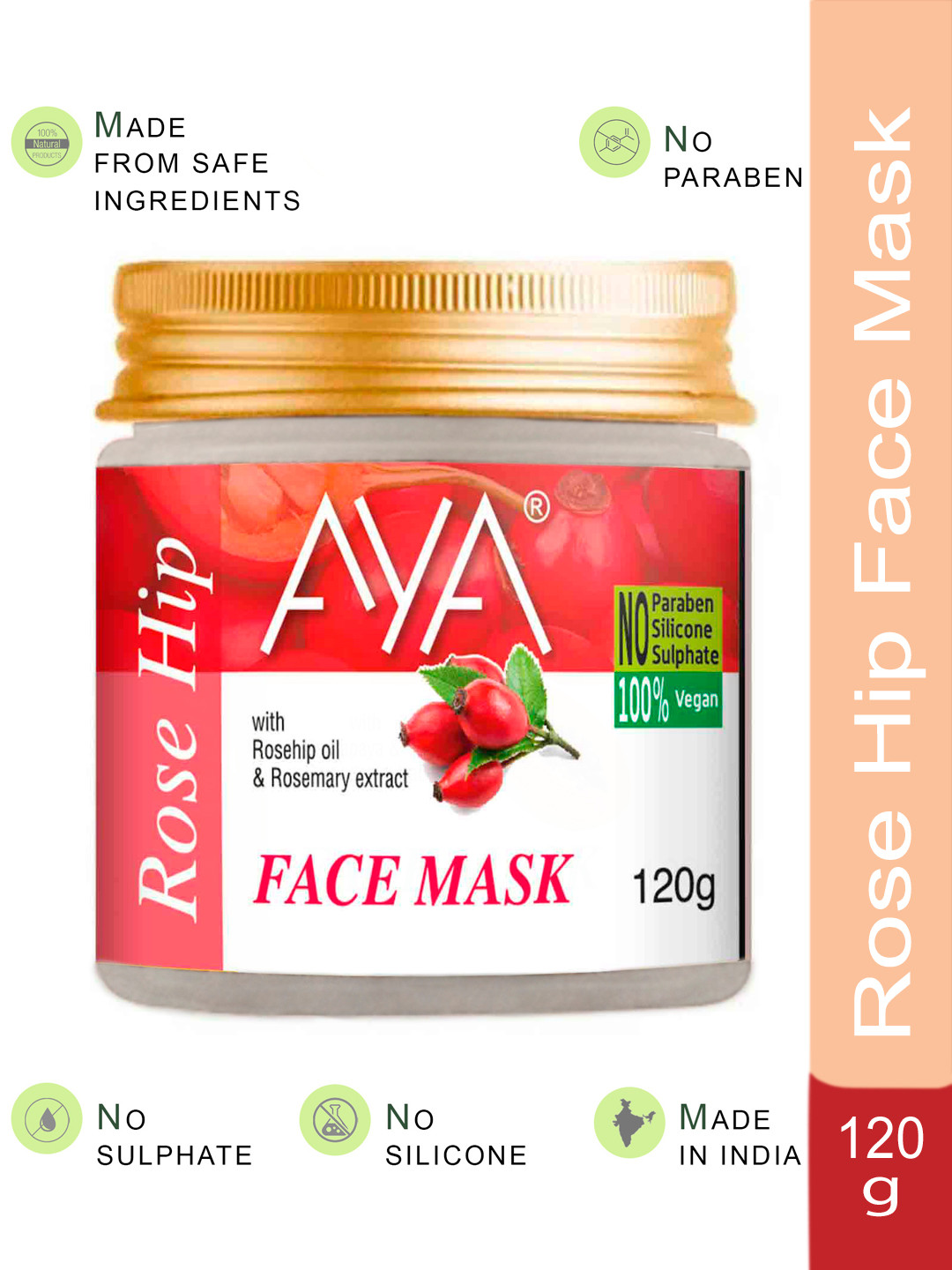 AYA Paraben-Free & Silicone-Free Rosehip Face Mask with Rosehip Oil - 120 g
