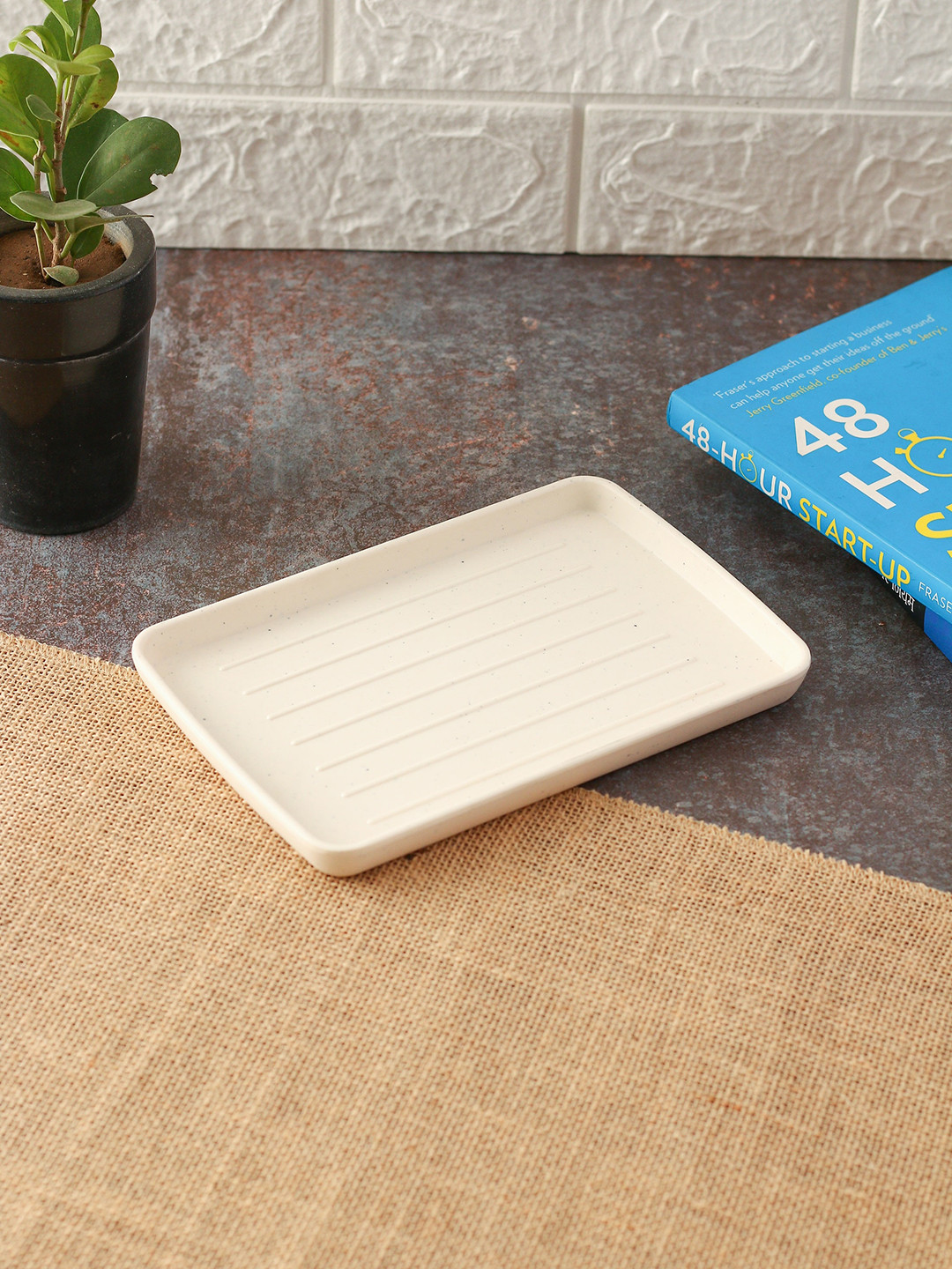 LIVING ROOTS Off-White Rectangular Melamine Serving Platter