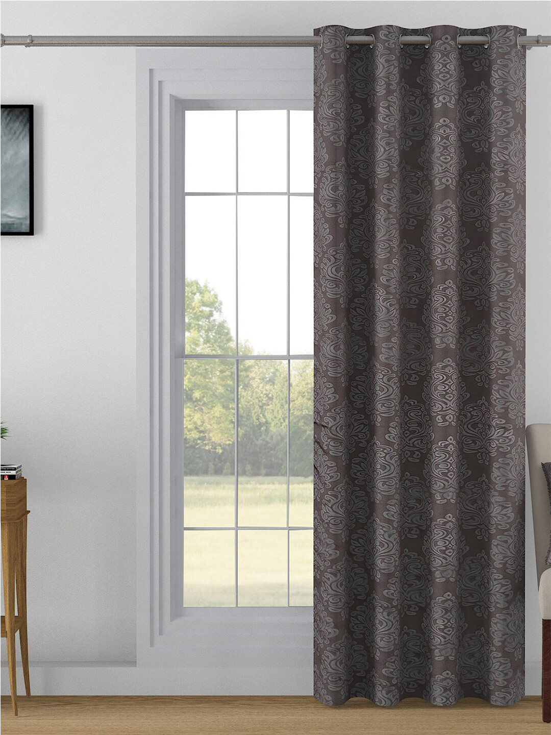 SWAYAM Brown & Silver-Toned Blackout 110 GSM Single Door Curtain