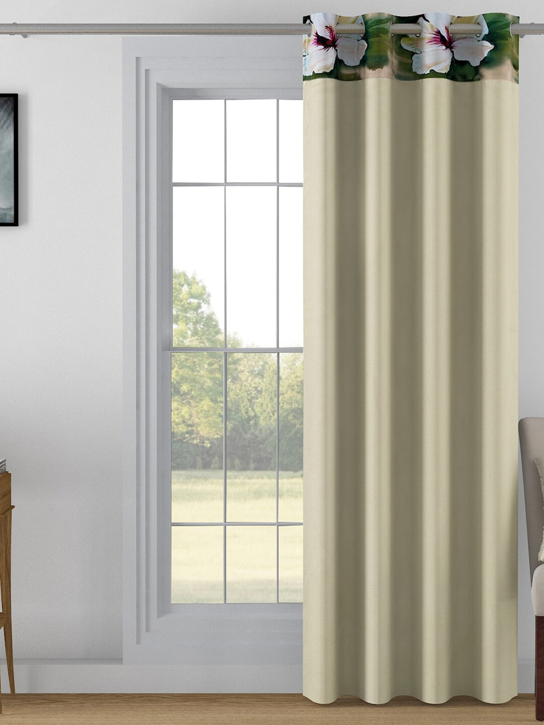 SWAYAM Beige & Green Room Darkening Door Curtain