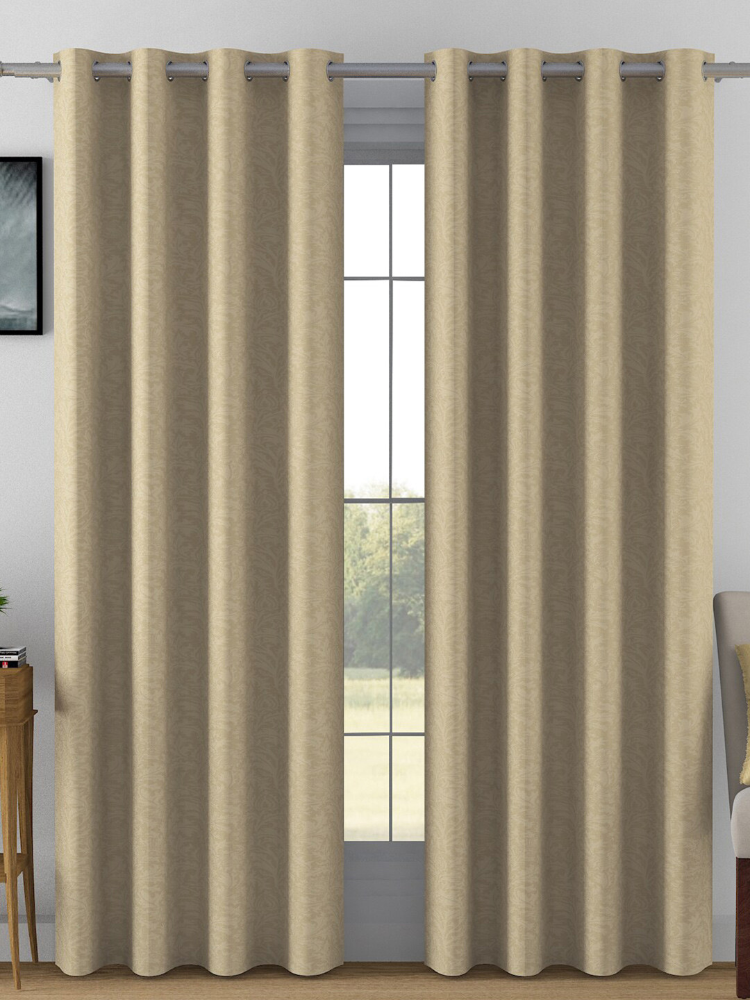 SWAYAM Brown 2 Pieces Room Darkening Door Curtains