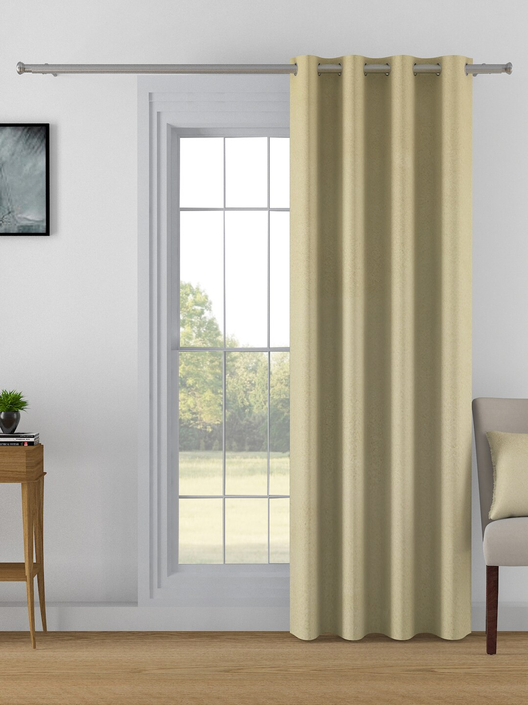 Swayam Solid Beige Blackout 250 GSM Single Door Curtain 48x90 inches