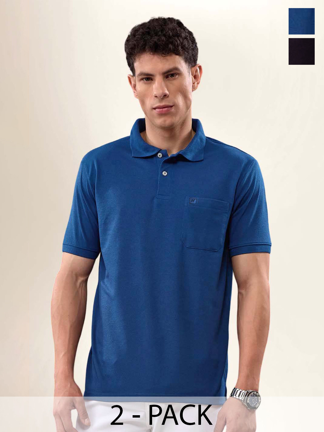 LUX NITRO Pack Of 2 Anti Odour Indigo Polo Collar T-Shirt