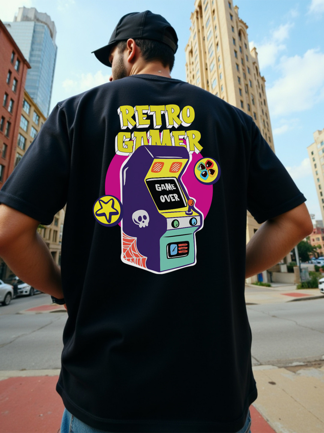 Retro Gamer Typography Printed Oversized T-Shirt