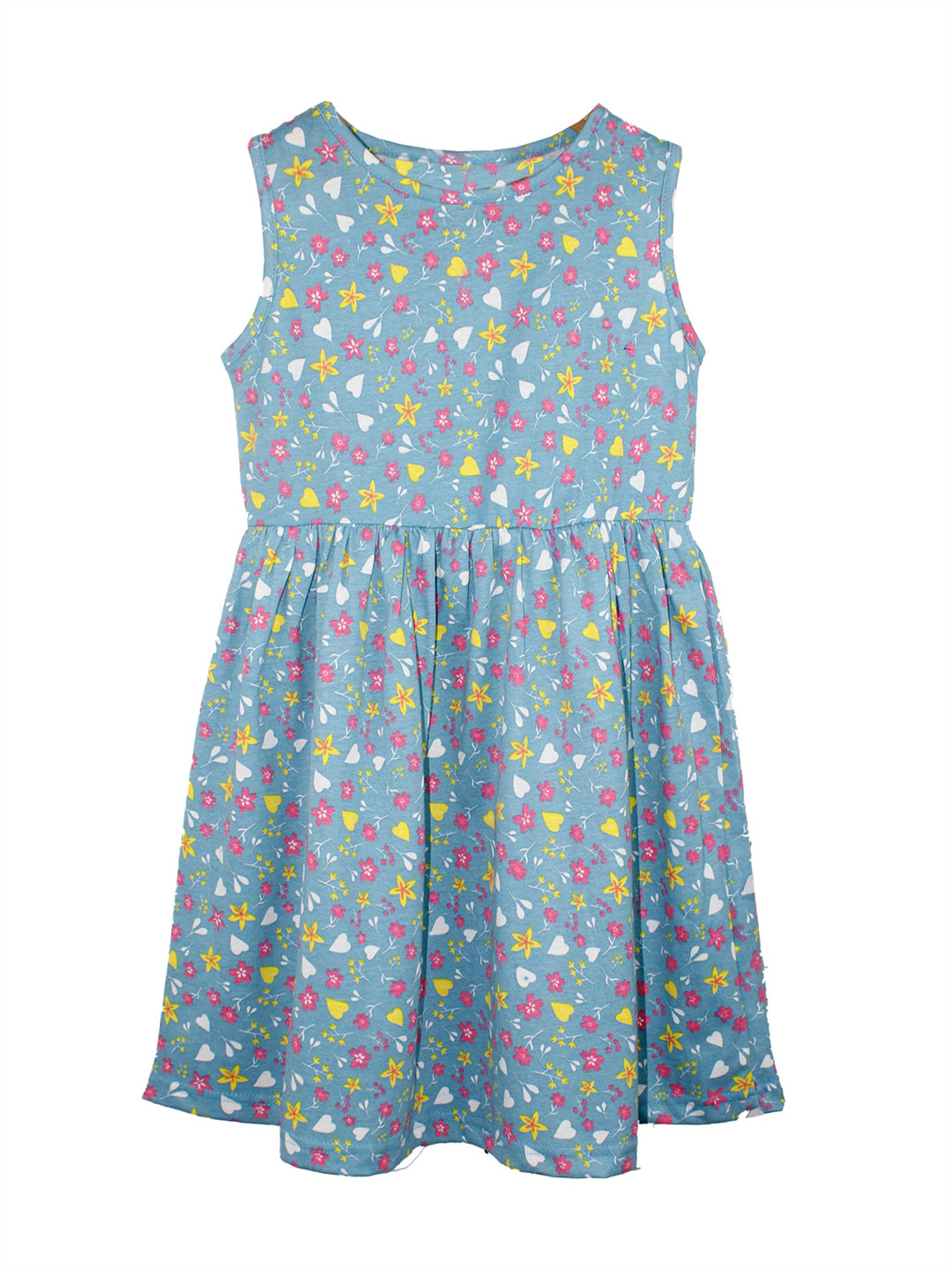 KiddoPanti Girls Conversational Printed Gathered Details Pure Cotton Fit & Flare Dress