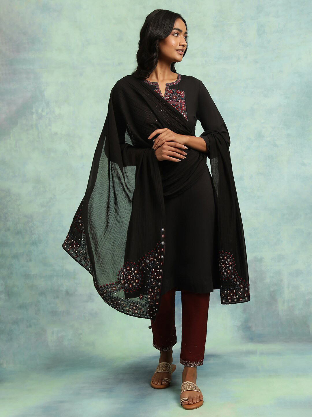 W The Folksong Collection Dupatta With Embellished Border
