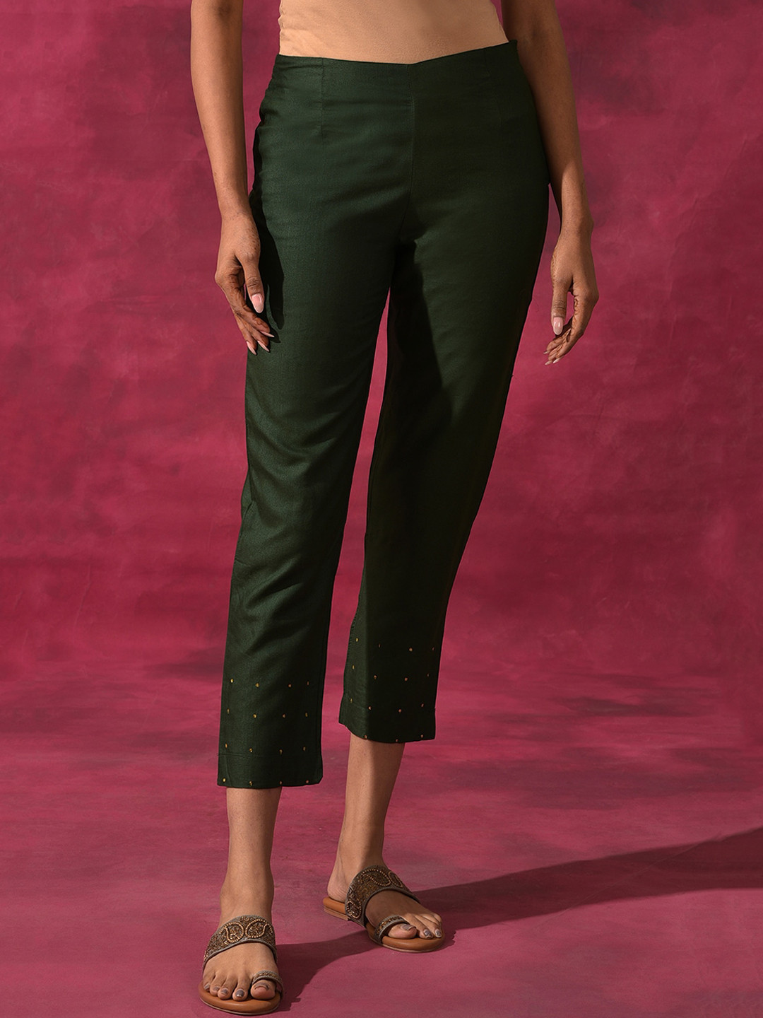 Folk Song  Folksong Collection Green Slim Fit Cigarette Trousers