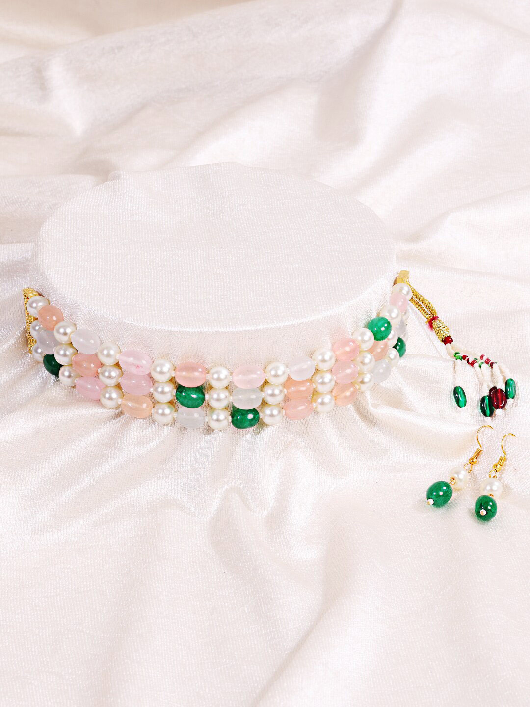 ABDESIGNS Gold Plated Jaipuri Bead Chocker Necklace With Earrings