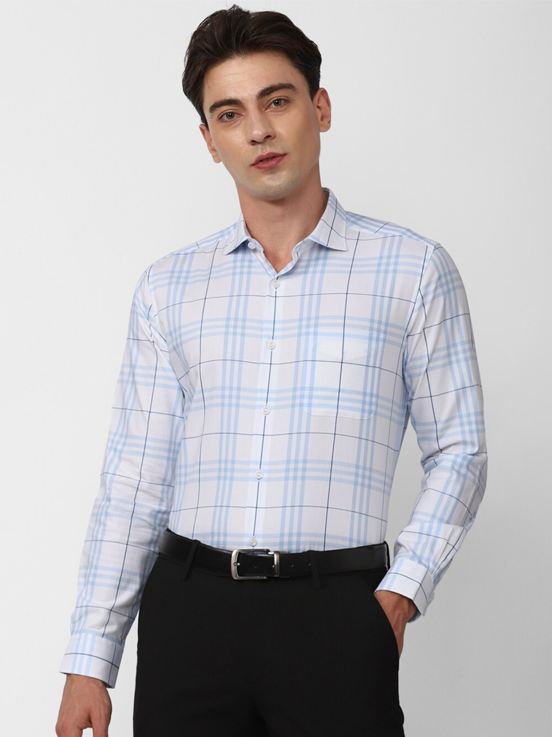 Peter England Elite Slim Fit Tartan Checks Pure Cotton Formal Shirt