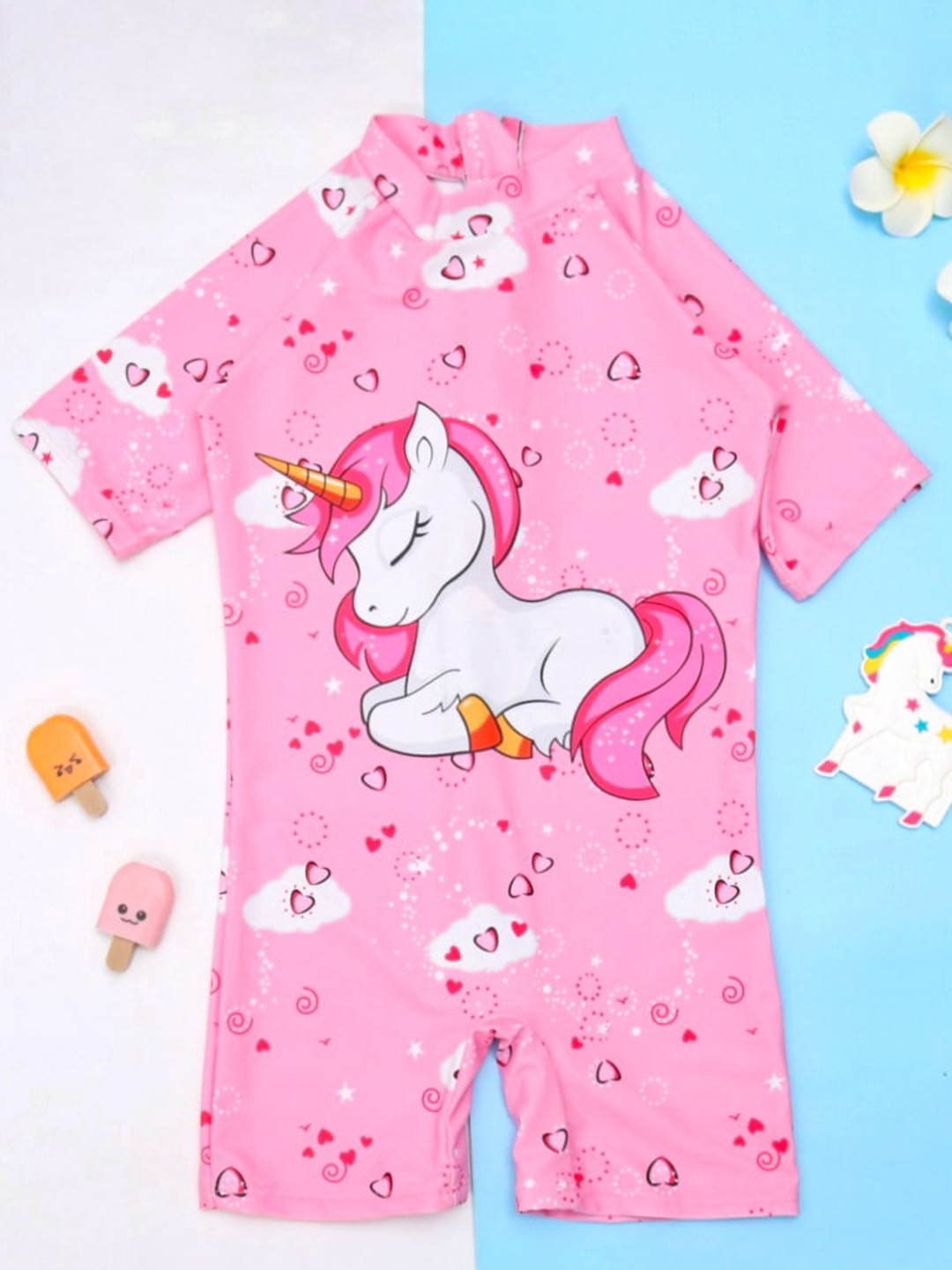 Yellow Bee Girls Unicorn Printed Legsuit