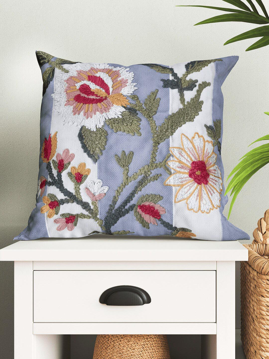 SHADES of LIFE Blue & White 2 Pieces Embroidered Cotton Cushions