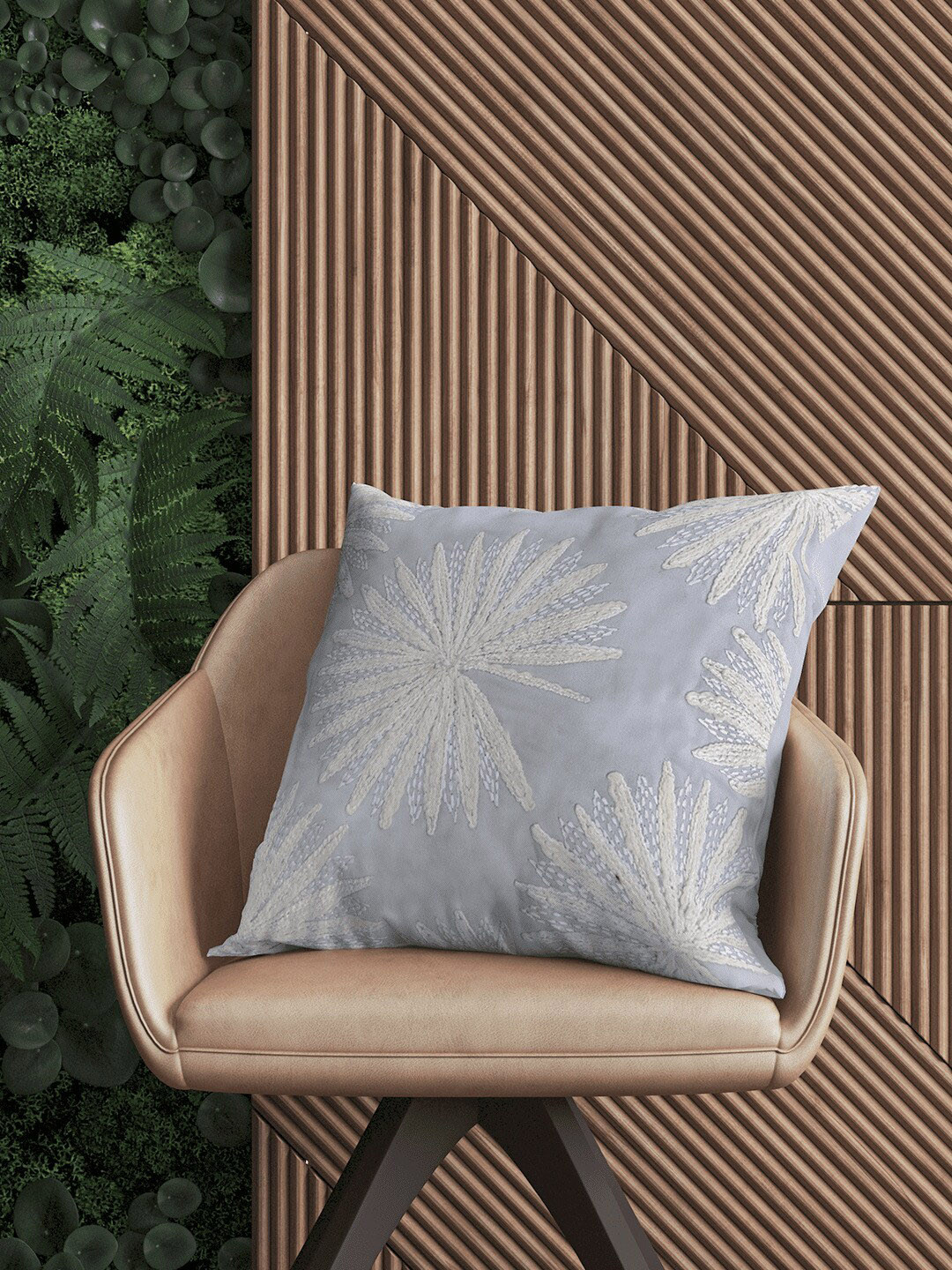 SHADES of LIFE Blue & White Embroidered Cotton Cushion