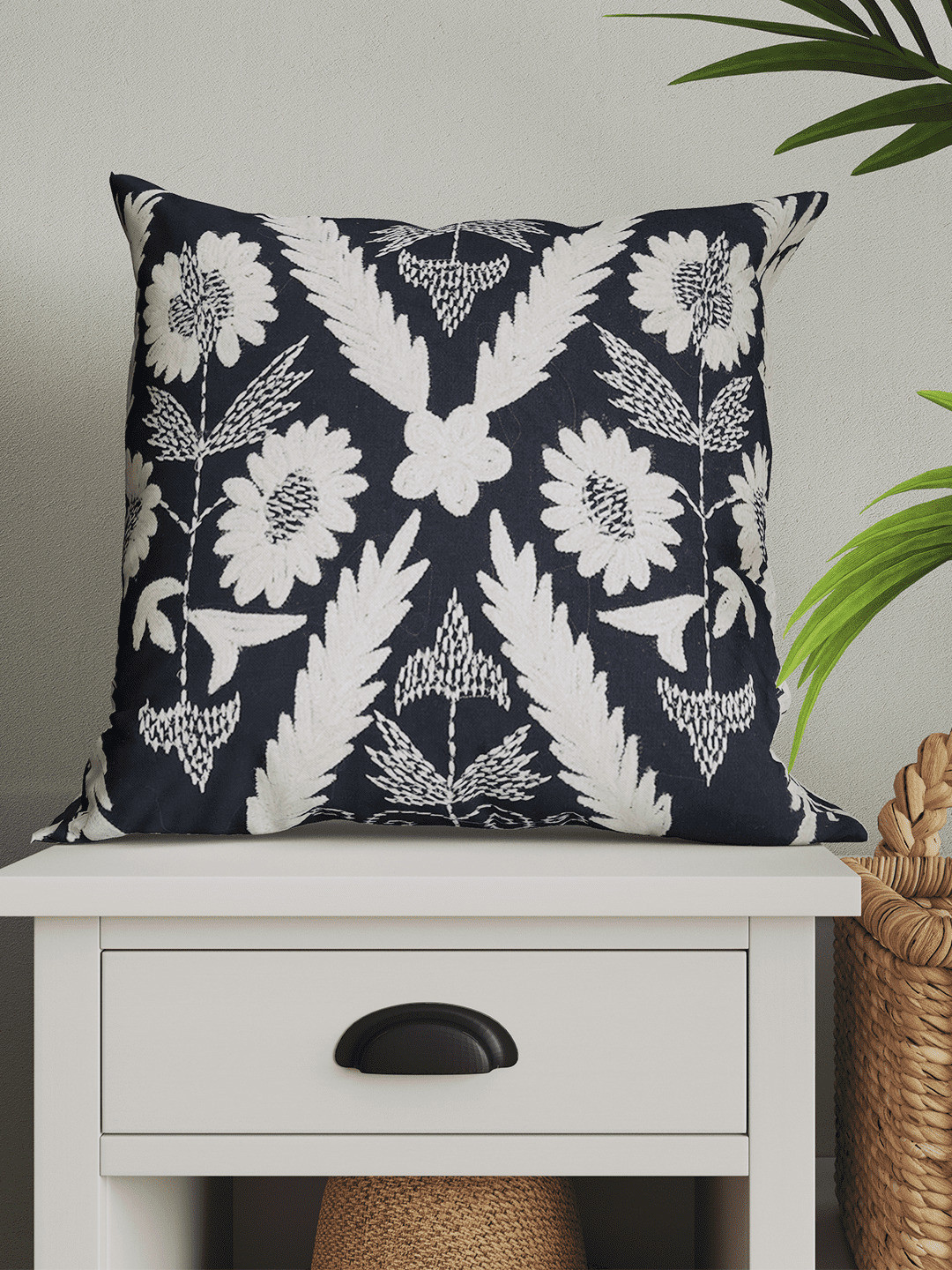 SHADES of LIFE Black & White 2 Pieces Embroidered Cotton Cushions