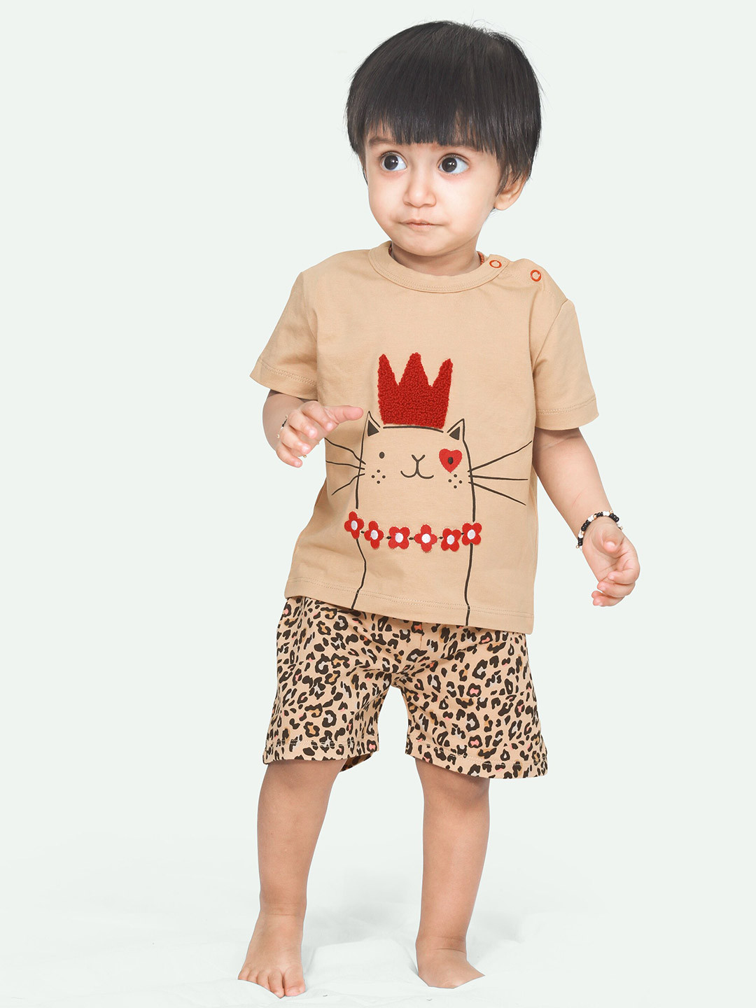 ariel Infant Girls Printed Pure Cotton T-Shirt With Shorts