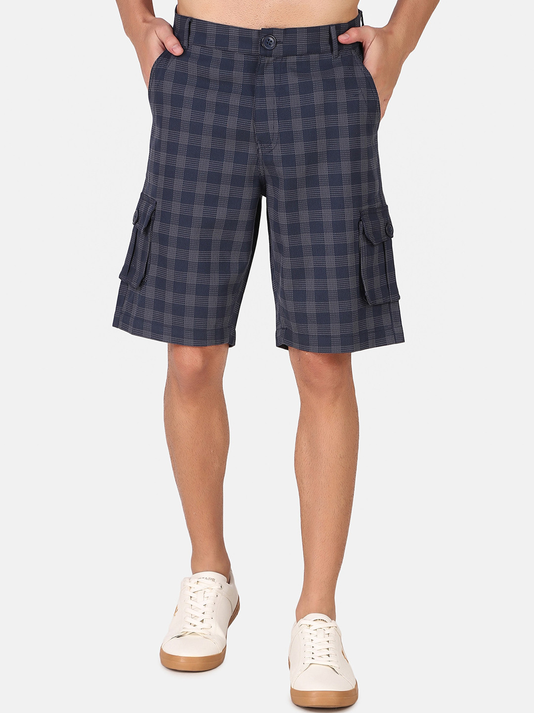 IX IMPRESSION Men Checked Cotton Cargo Shorts