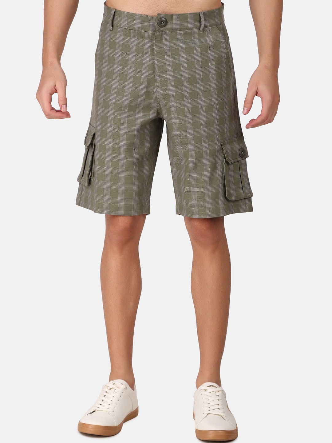 IX IMPRESSION Men Checked Cotton Cargo Shorts
