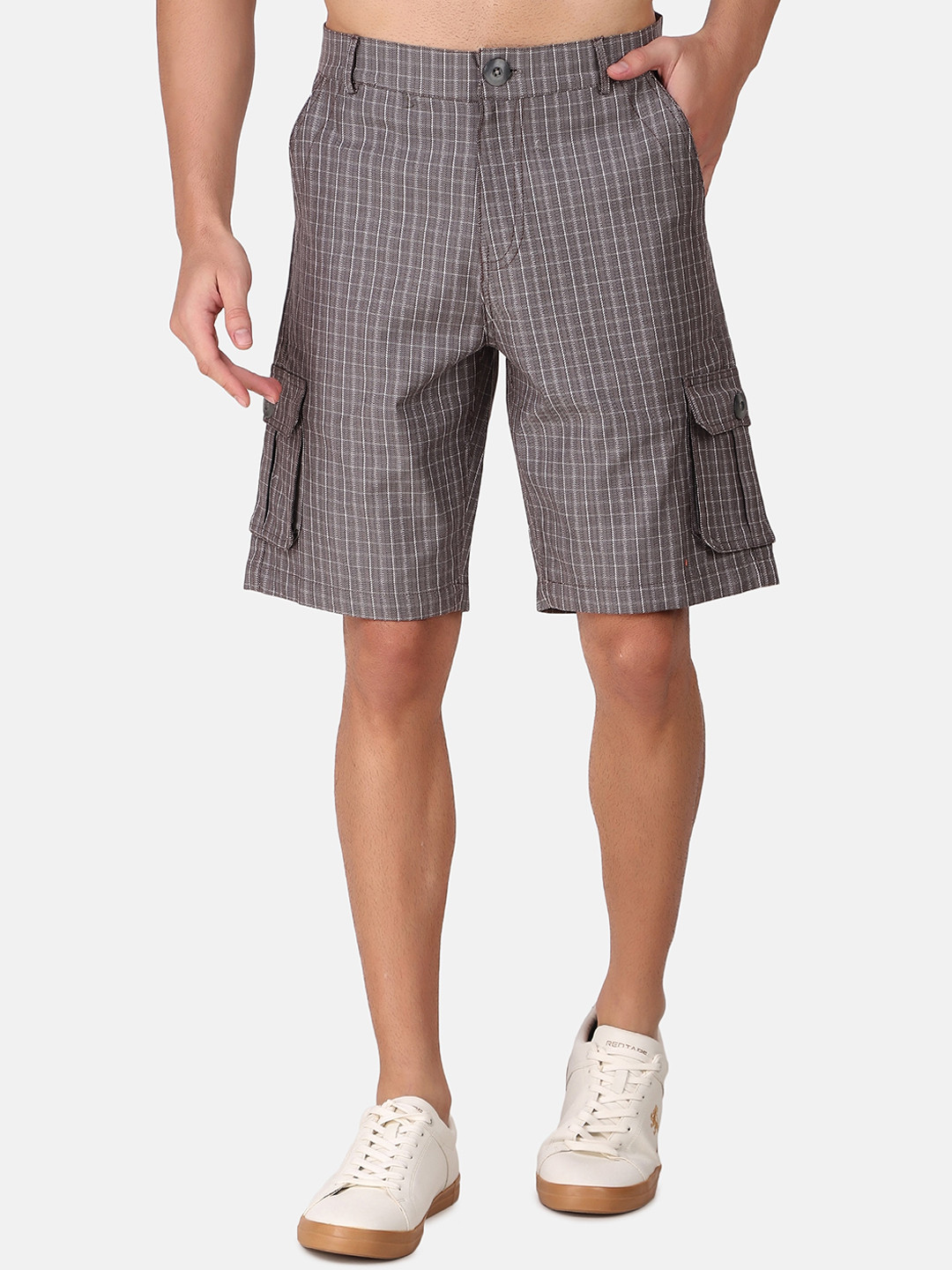 IX IMPRESSION Men Checked Cotton Cargo Shorts