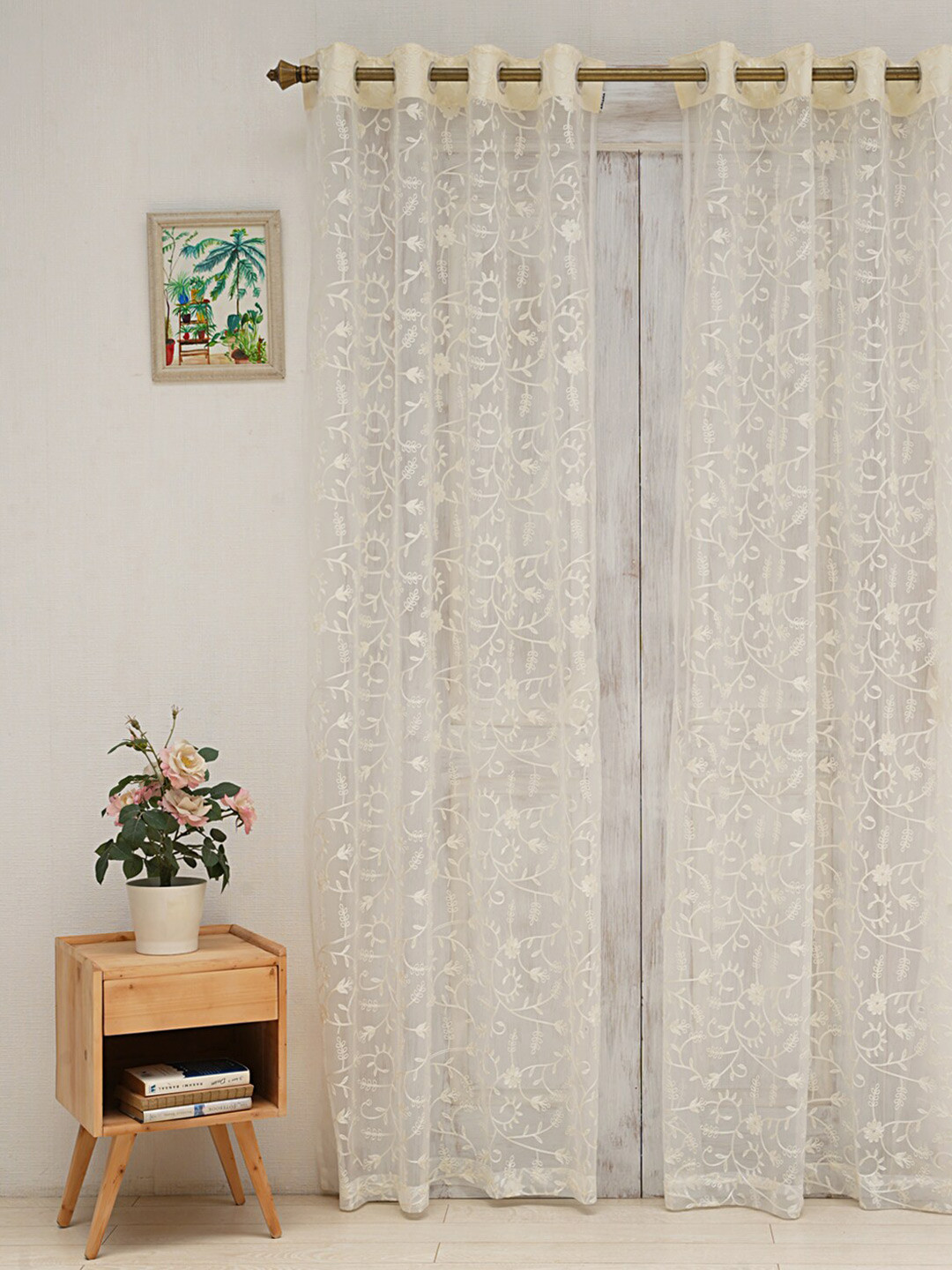 Ariana White Embroidered Sheer Long Door Curtain