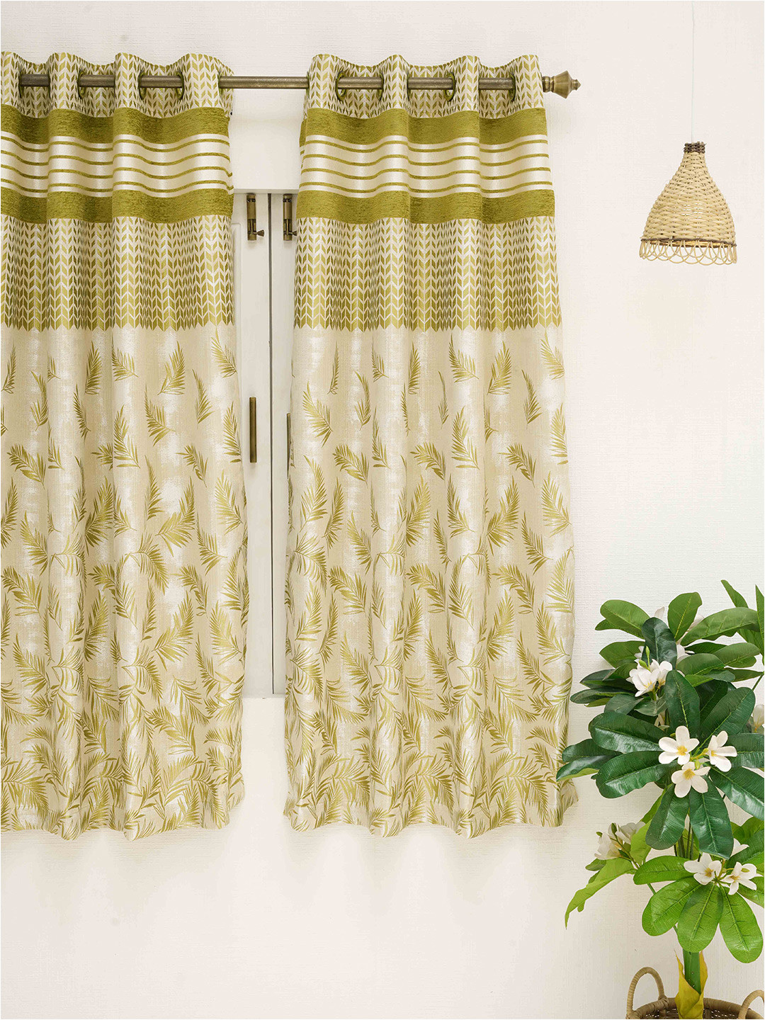 Ariana Green & White Floral Window Curtain
