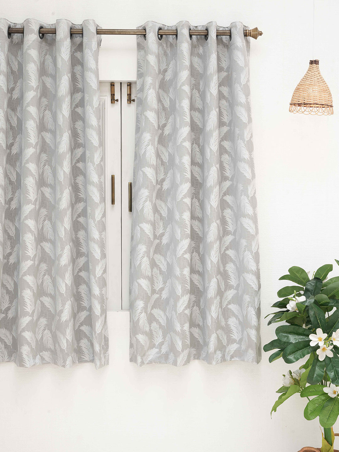 Ariana Grey & White Floral Black Out Window Curtain