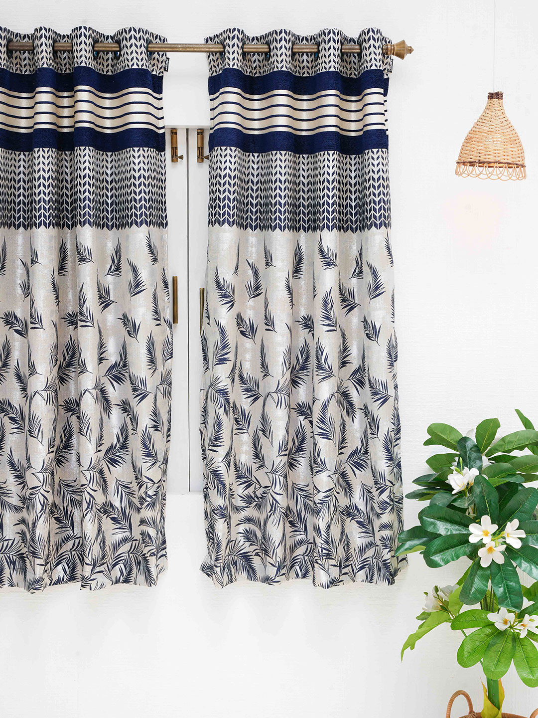 Ariana Navy Blue & White Floral Window Curtain