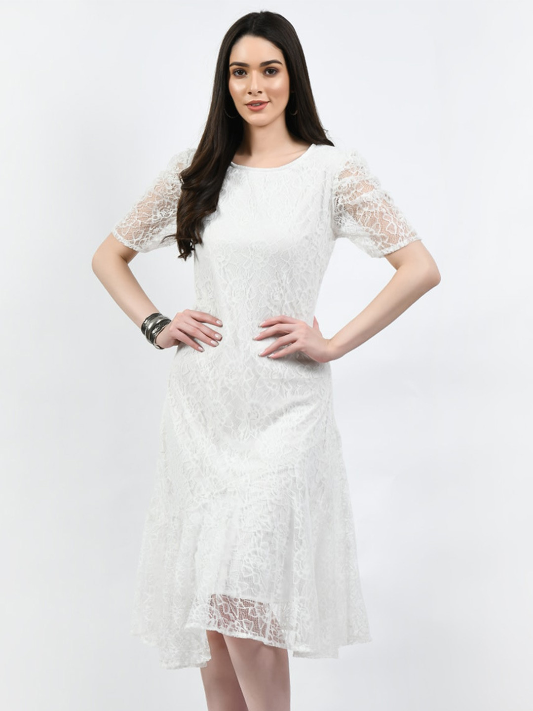 TBOJ Self Designed Puff Sleeves A-Line Dress