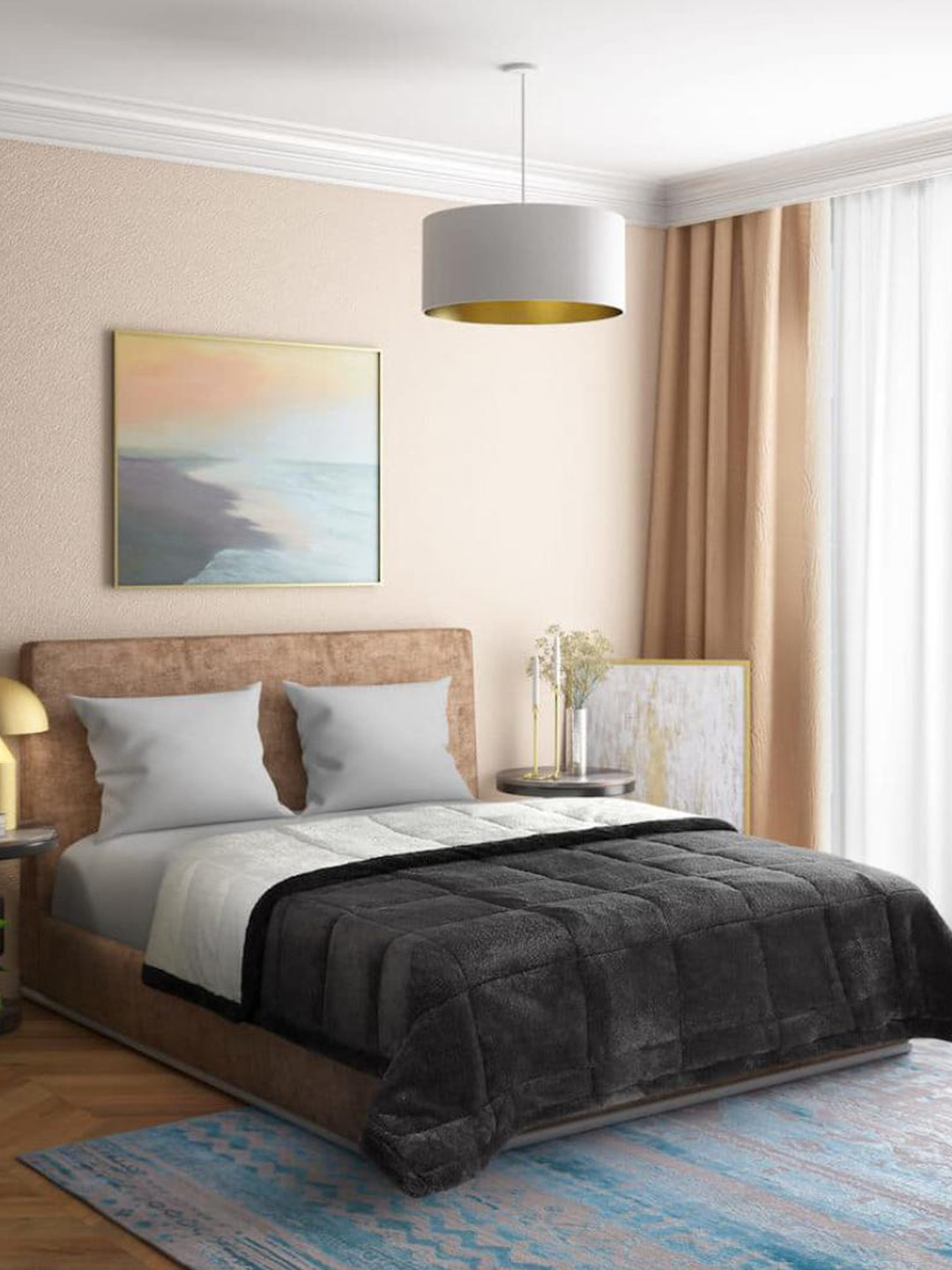 wakefit Sherpa Charcoal Fleece Heavy Winter 210 GSM Double Bed Blanket