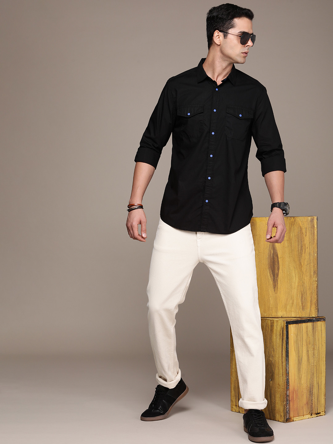 FORCE IX Men Pure Cotton Slim Fit Casual Shirt