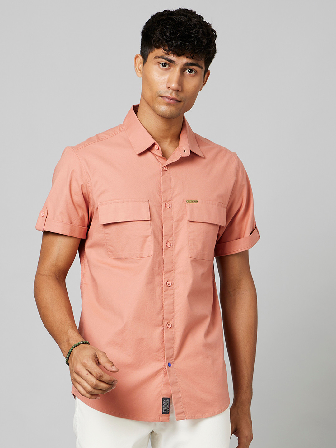 FORCE IX Men Slim Fit Solid Spread Collar Casual Shirt