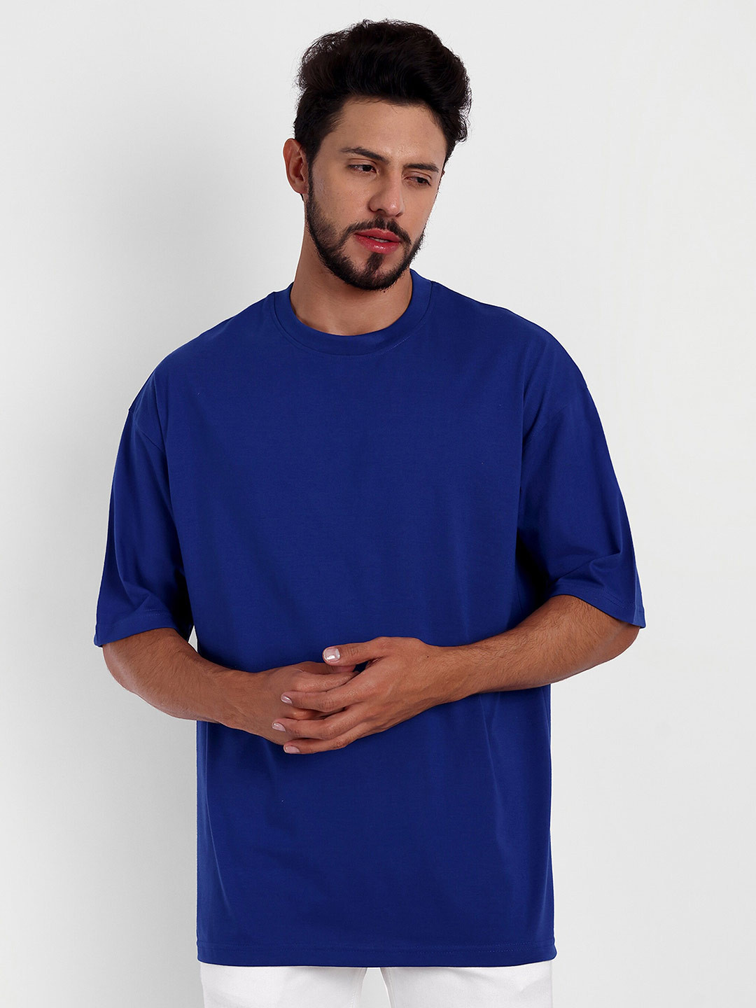 Bloopers Store Round Neck Drop Shoulder Regular Sleeve Loose Fit Cotton T-shirt