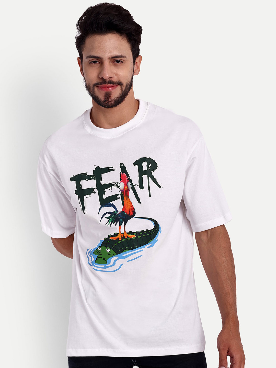 Bloopers Store Graphic Printed Round Neck Regular Drop Shoulder Loose Fit Cotton T-shirt