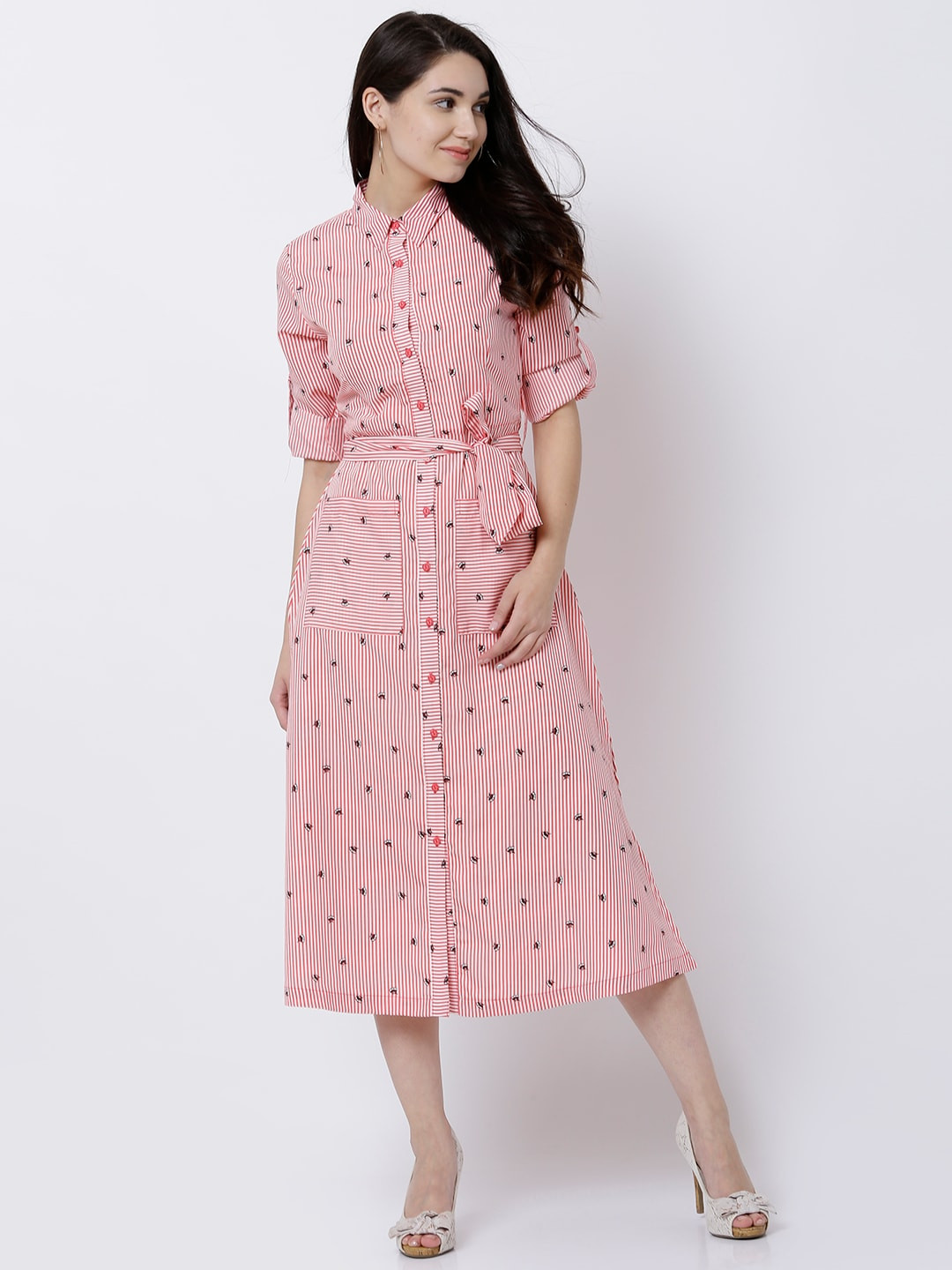 Tokyo Talkies Coral Striped Shirt Dress