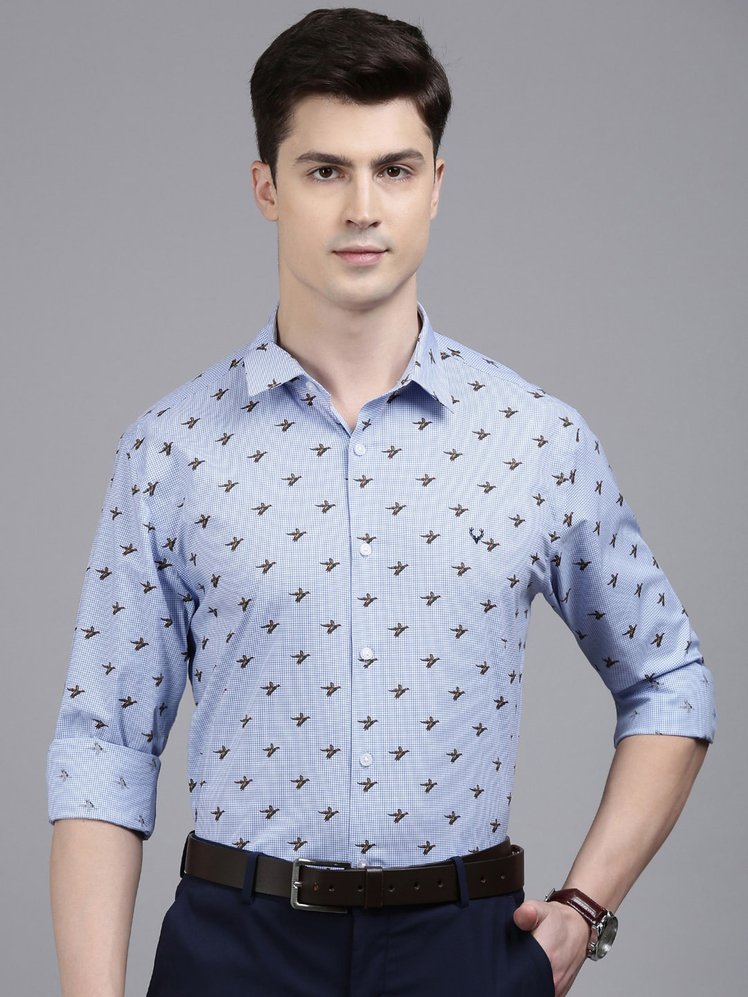 Allen Solly Blue Slim Fit Conversational Printed Pure Cotton Formal Shirt