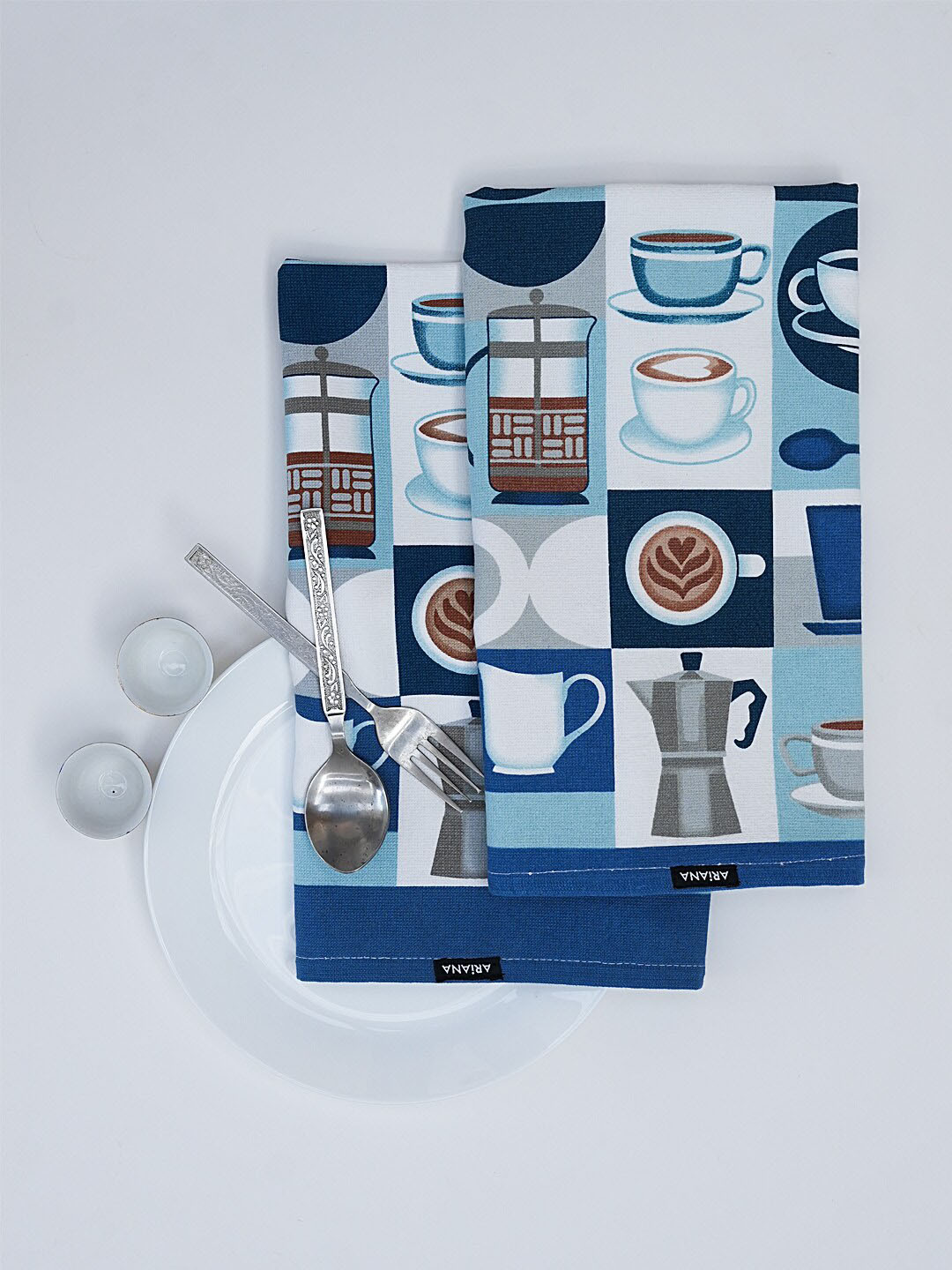 Ariana Navy Blue 2 Pieces Printed 144 GSM Pure Cotton Kitchen Towels