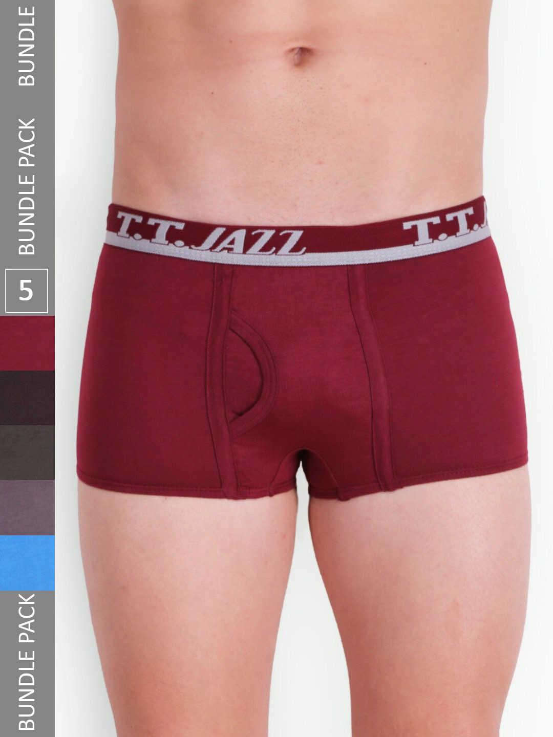 T.T. Men Pack Of 5 Jazz Mini Pure Cotton Logo Printed Trunks