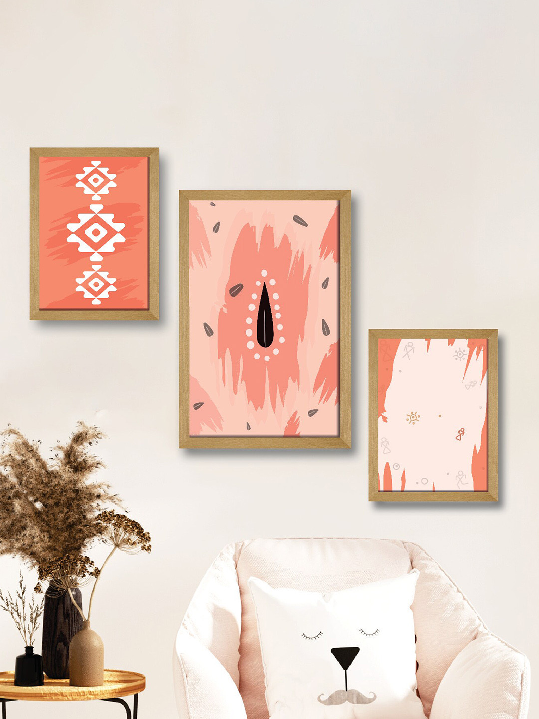 SAF Peach 3 Pieces Modern Painting Wall Art