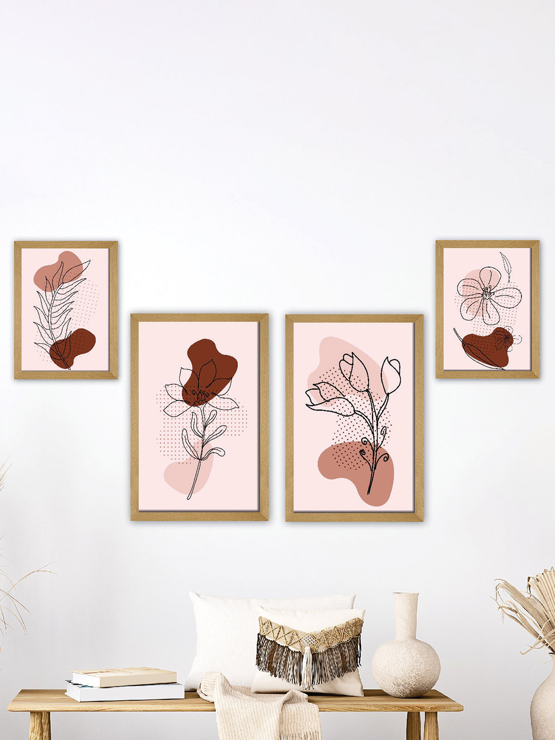 SAF Pink & Brown 4 Pieces Modern Painting Wall Arts