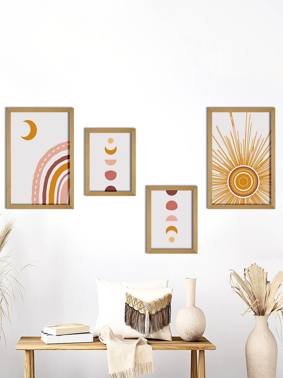 SAF White & Brown 4 Pieces Painting Wall Arts