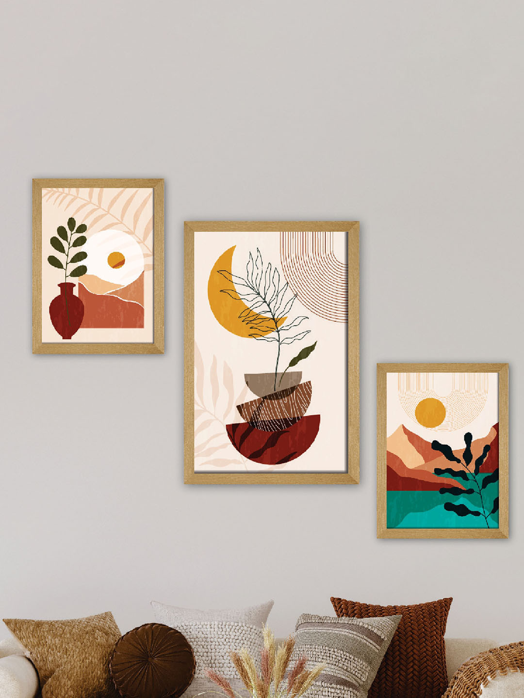 SAF Beige & Brown 3 Pieces Painting Wall Art