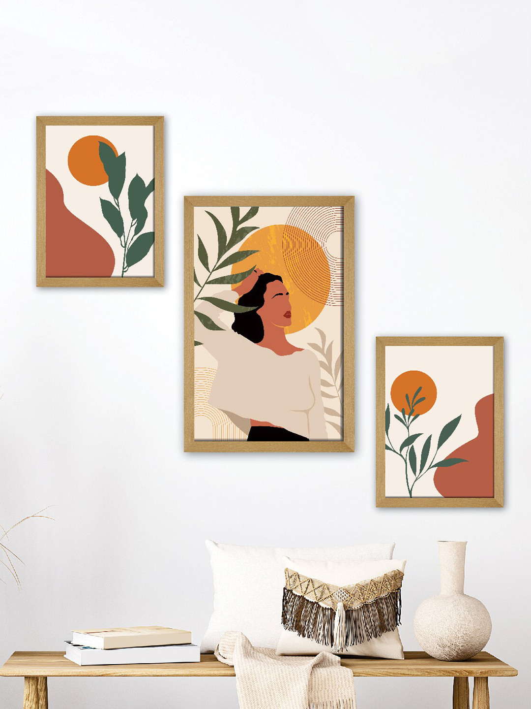 SAF Beige & Brown 3 Pieces Painting Wall Arts