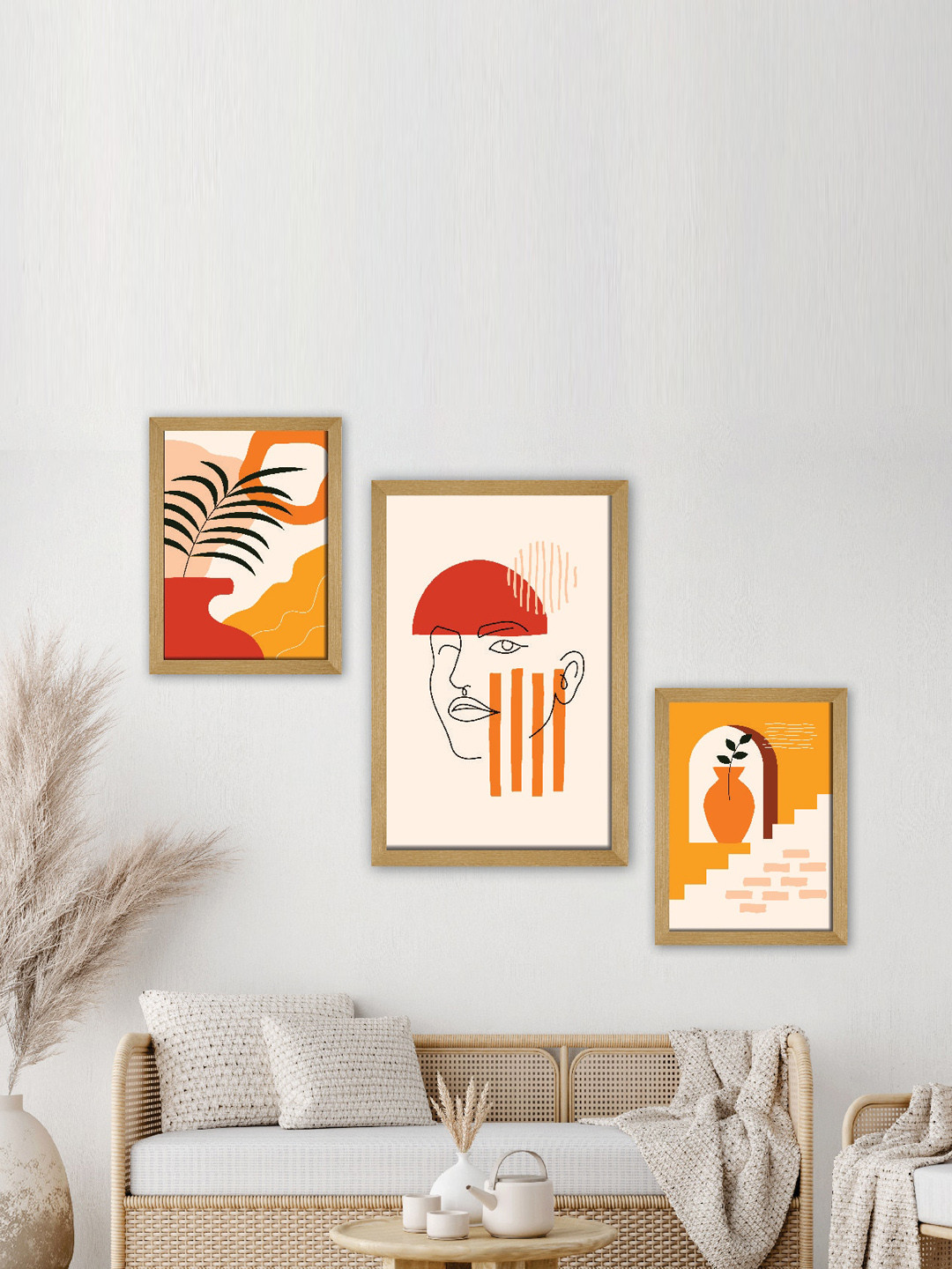 SAF Beige & Brown 3 Pieces Painting Wall Arts