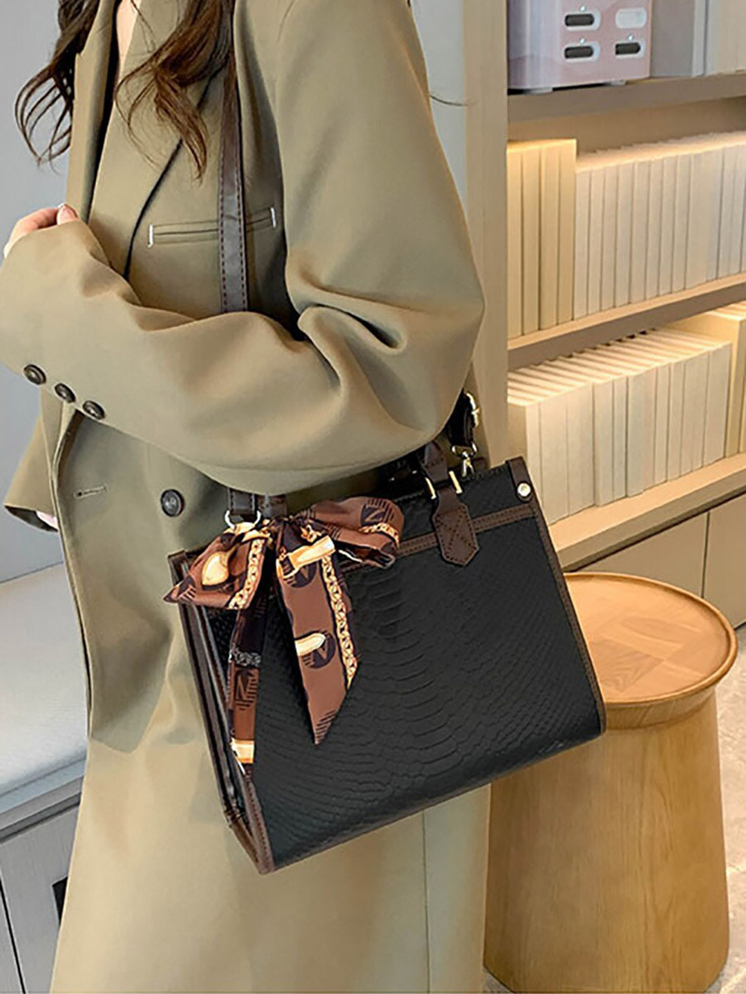 Styli Textured Structured Handheld Bag With Scarf