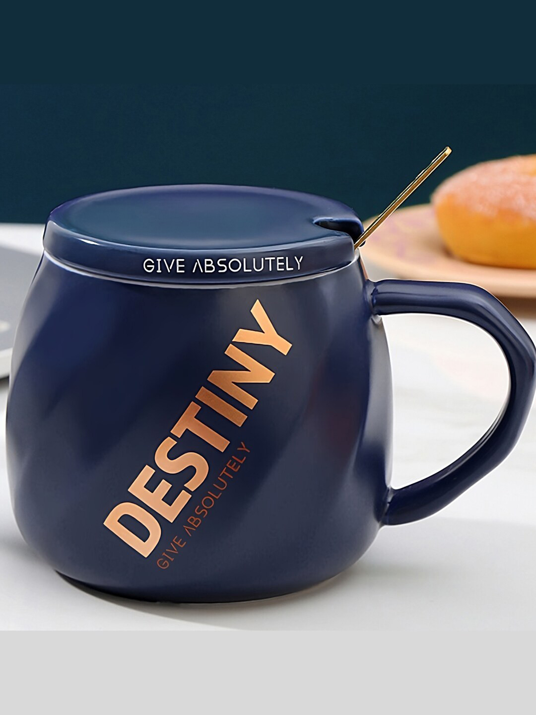 BonZeaL Bloom Navy Blue Typography Ceramic Handmade Mug-430ml