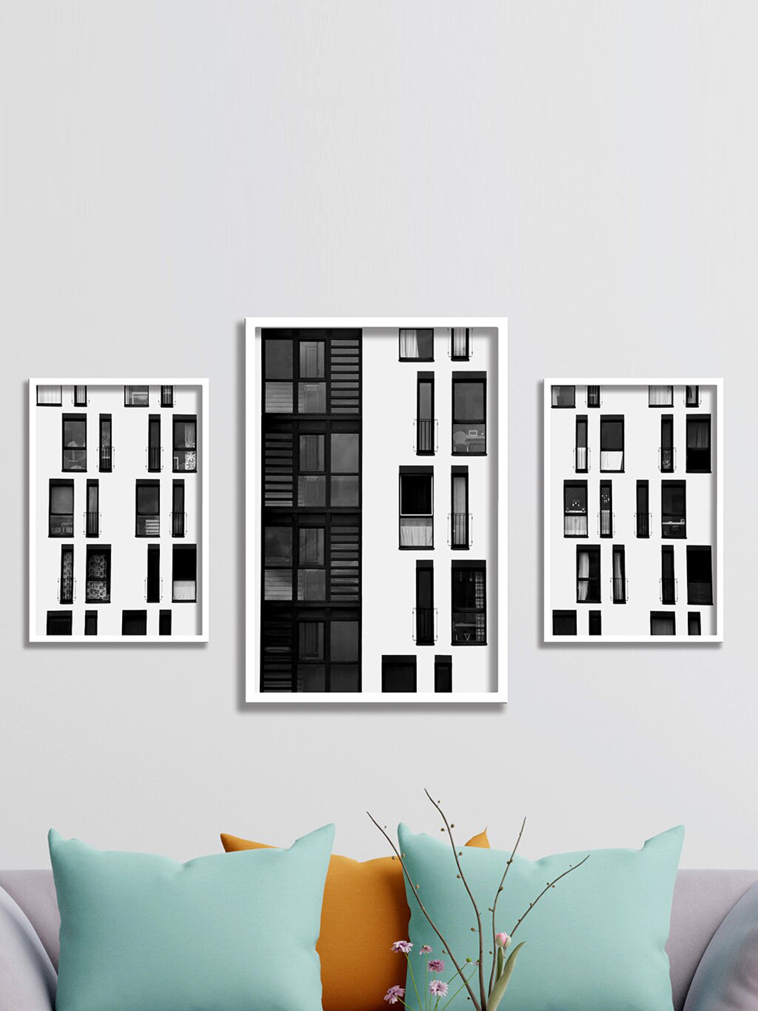 SAF Black Paper 3 Pcs Wall Living Room Rectangle Potrait Paintings Wall Art -13.5 x 10.5In
