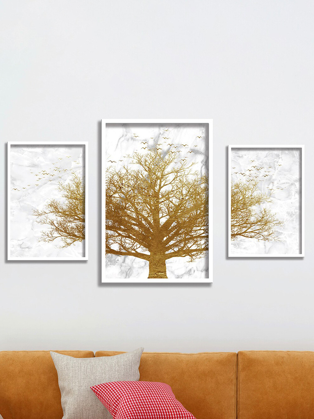 SAF White & Brown 3 Pieces Tree Framed Painting Wall Art