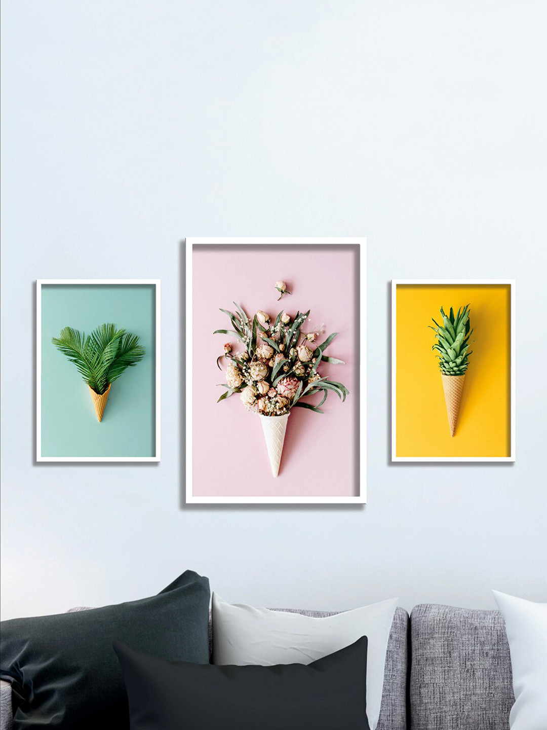 SAF White Canvas 3 Pcs Wall Living Room Rectangle Paintings Wall Art -13.5 x 10.5In