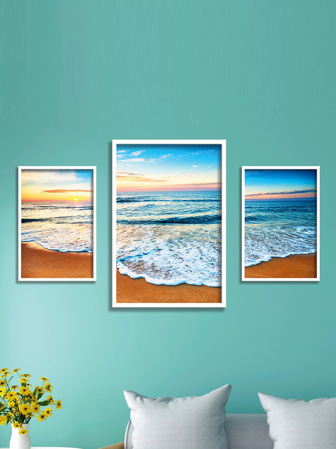 SAF Wood 3 Piece Wall Rectangle Paintings Wall Art -19.5 x34.5 In